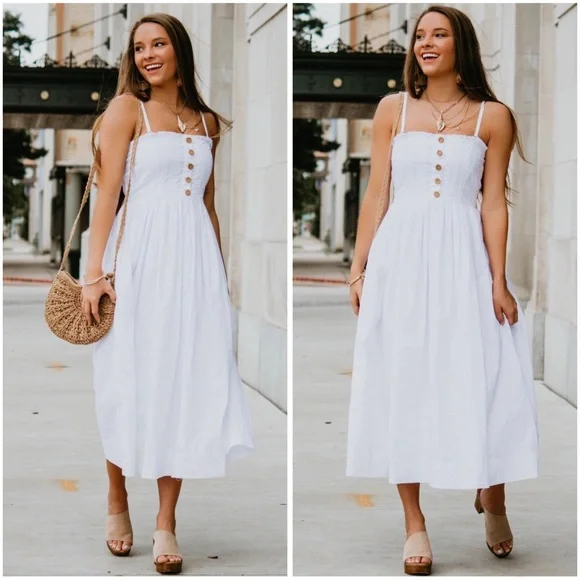 FREE PEOPLE 100% Cotton Feminine Versatile Lilah Pleated Tube Midi Dress Sz M - Picture 2 of 11